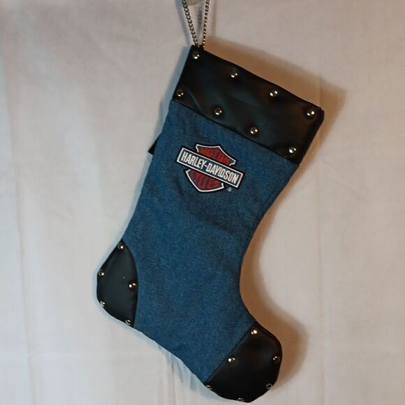 Harley-Davidson Denim & Faux Leather Studded Christmas Stocking - Picture 6 of 6